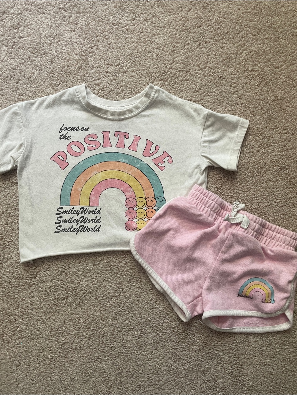 Kids Positive Rainbow Tee and Pink Shorts Set